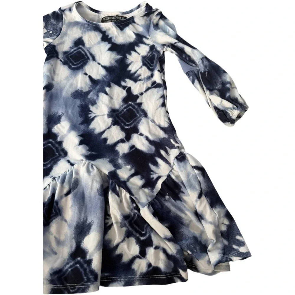 Trixxi Girl Tie Dye High Low Dress XXS Blue White Long Sleeve Asymmetrical Hem